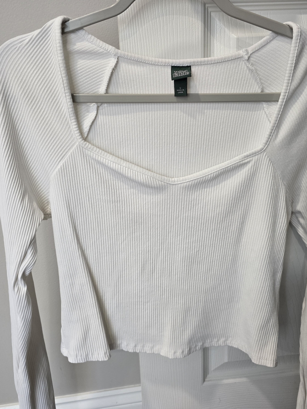 wild fable White Ribbed Square-Neck Long Sleeve Top